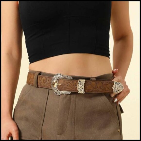 Faux Leather Western Belt with Buckle Adjustable for Women main image 6